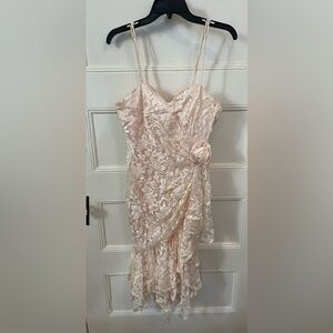 Vintage 80s Peach Lace Dress with Rosette Detail